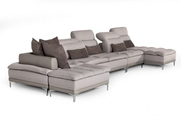 David Ferrari Horizon - Modern Grey Fabric + Grey Leather U Shaped Sectional Sofa - Image 6