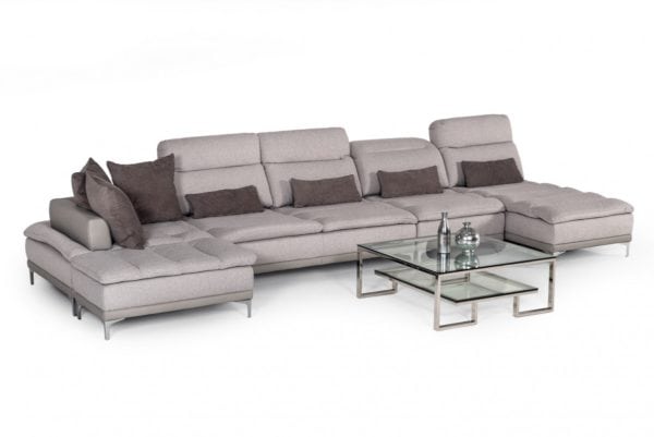 David Ferrari Horizon - Modern Grey Fabric + Grey Leather U Shaped Sectional Sofa