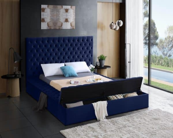 Bliss Blue Velvet Twin Size Bed - Image 2