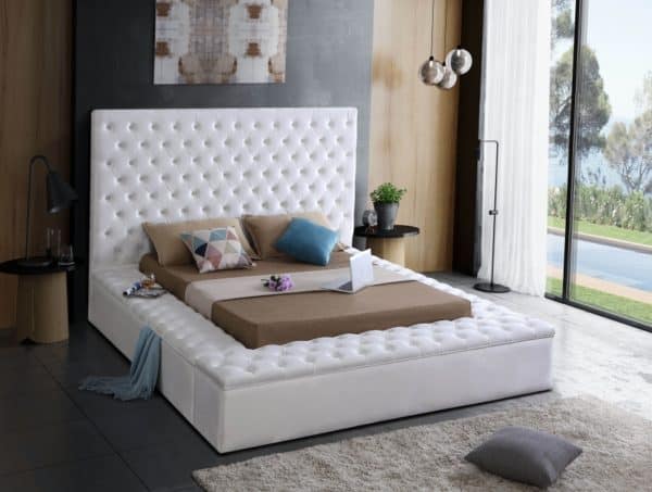 Bliss White Velvet Full Size Bed