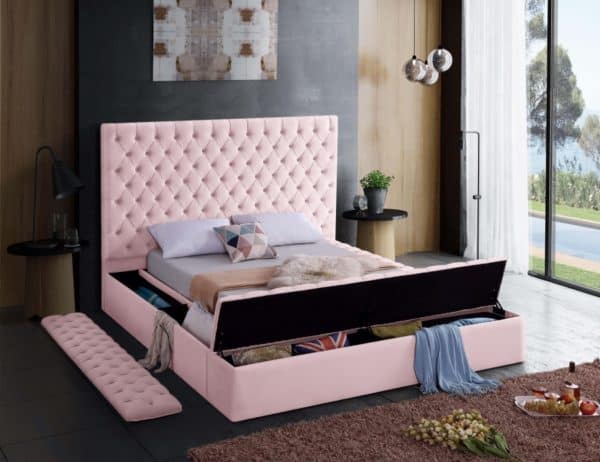 Bliss Pink Queen Velvet Bed - Image 3