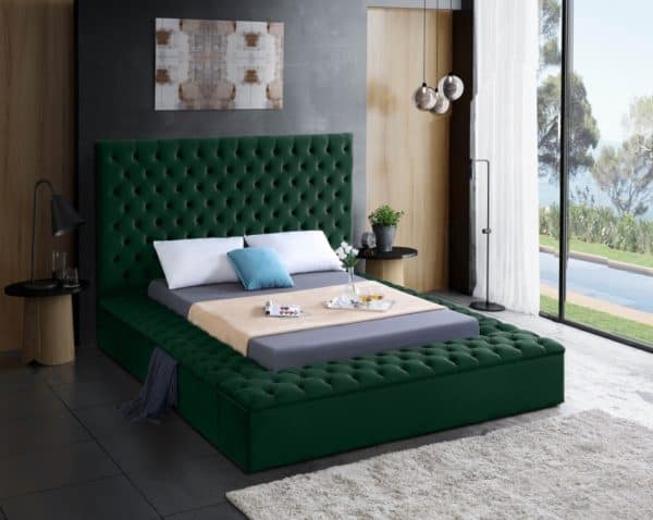 Bliss Green Queen Velvet Bed