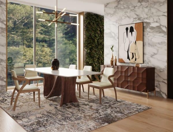 Modrest Carrizo - Contemporary Walnut + Marble Dining Table and Chairs