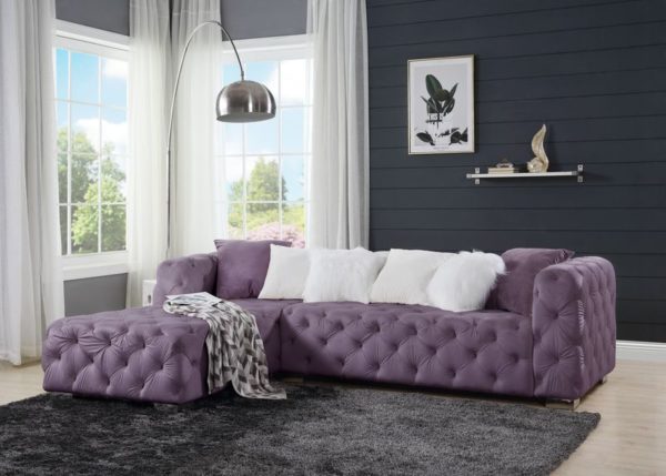 Qokmis Purple Velvet Sectional with Ottoman