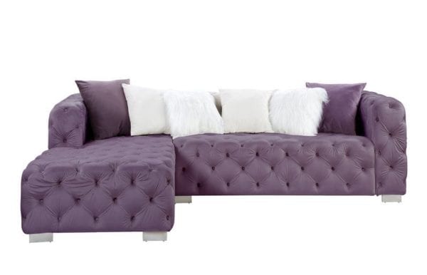 Qokmis Purple Velvet Sectional with Ottoman - Image 2