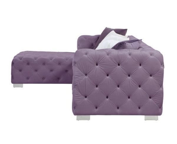 Qokmis Purple Velvet Sectional with Ottoman - Image 3