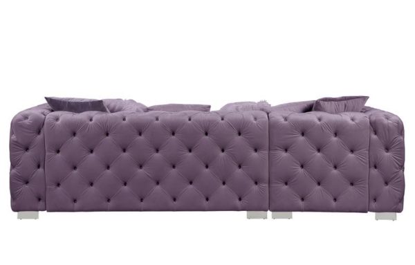 Qokmis Purple Velvet Sectional with Ottoman - Image 4