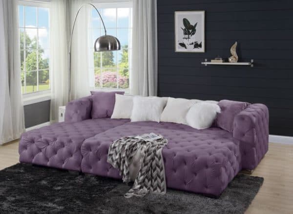 Qokmis Purple Velvet Sectional with Ottoman - Image 5