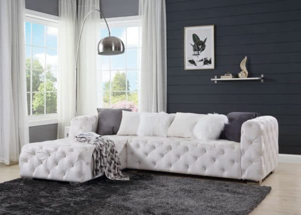 Qokmis Beige Velvet Sectional with Ottoman