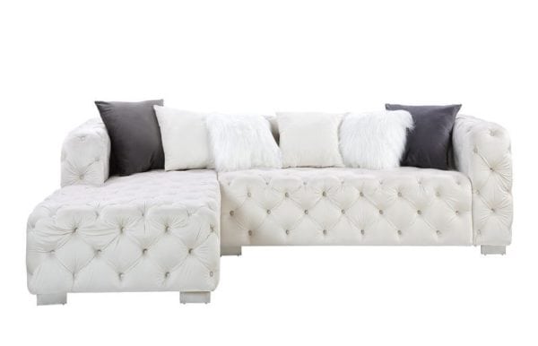 Qokmis Beige Velvet Sectional with Ottoman - Image 5