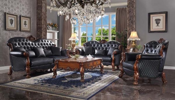 Dresden Black Leatherette Living Room Set