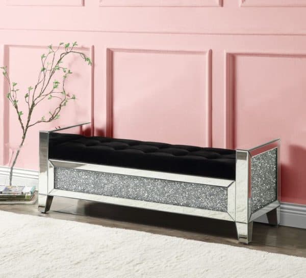 Noralie Mirrored & Faux Diamond Bench