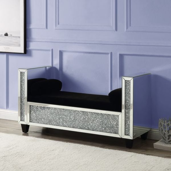 Noralie Mirrored Bench with 2 Pillows