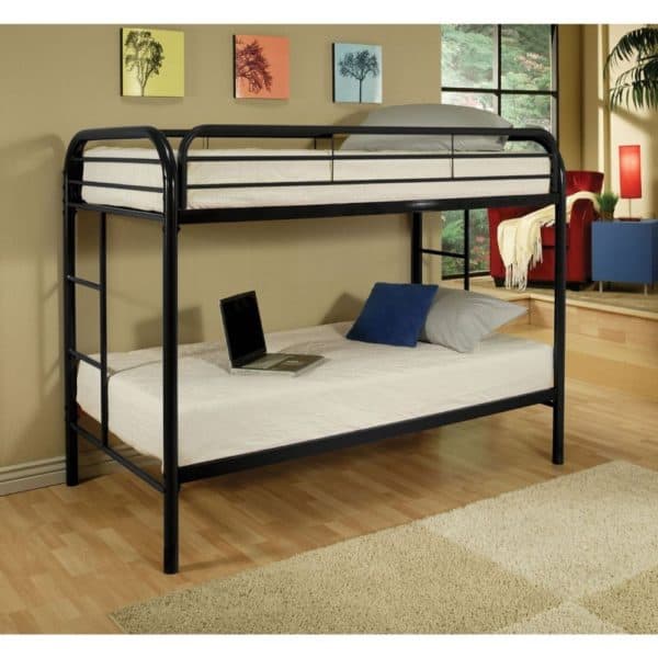 Black Twin/ Twin Bunk Bed with Bunkie Mattresses