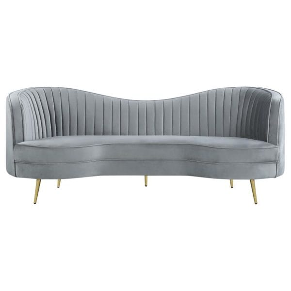 Sophia Upholstered Sofa with Camel Back Grey and Gold - Image 2