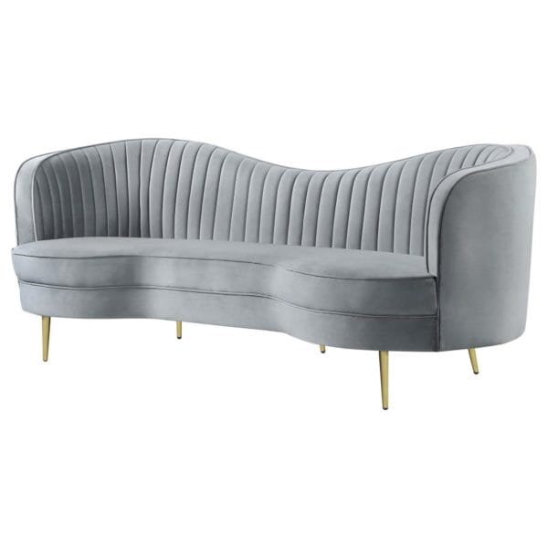 Sophia Upholstered Sofa with Camel Back Grey and Gold - Image 3