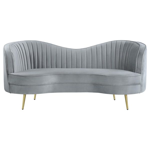 Sophia Upholstered Loveseat with Camel Back Grey and Gold - Image 2