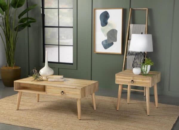 Square Natural Finish Coffee and End Table