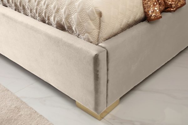 Modrest Daystar - Eastern King Modern Beige Velvet & Gold Bed - Image 3