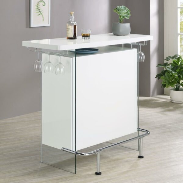 White Rectangular Bar Unit with Footrest and Glass Side Panels