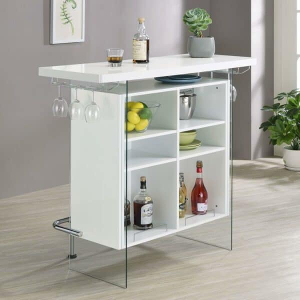 White Rectangular Bar Unit with Footrest and Glass Side Panels - Image 2