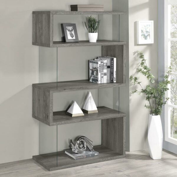 Emelle 4-shelf Grey Bookcase with Glass Panels