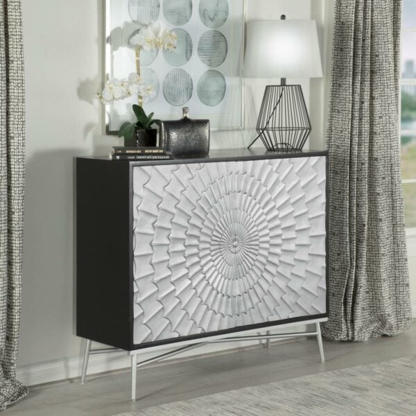 Rectangular 2-door Accent Cabinet Black and Silver