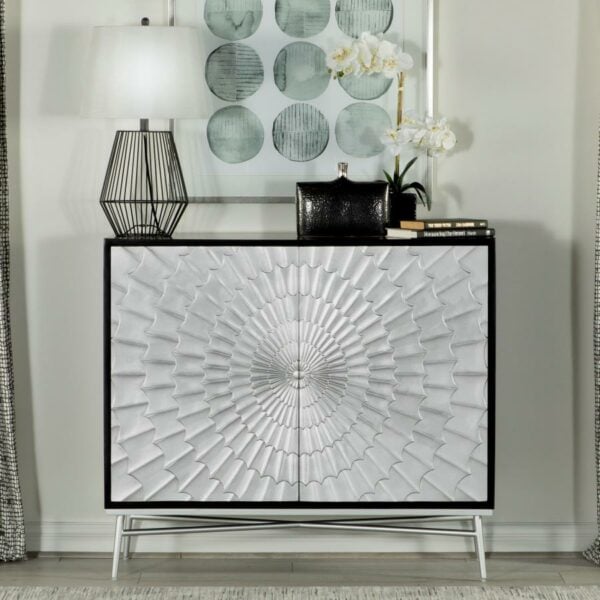 Rectangular 2-door Accent Cabinet Black and Silver - Image 2