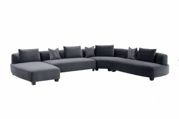 Divani Casa Bayou - Contemporary Grey Velvet U Shaped Sectional Sofa - Image 2