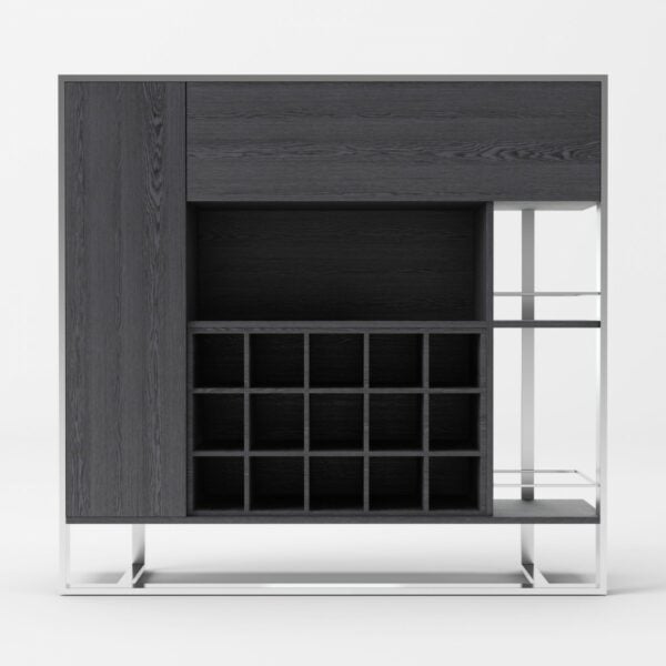 Modrest Fauna - Elm Grey & Stainless Steel Wine Cabinet - Image 2