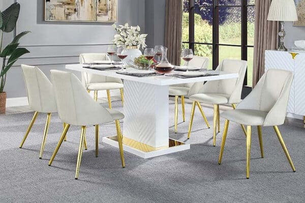 Gaines White High Gloss Table Set