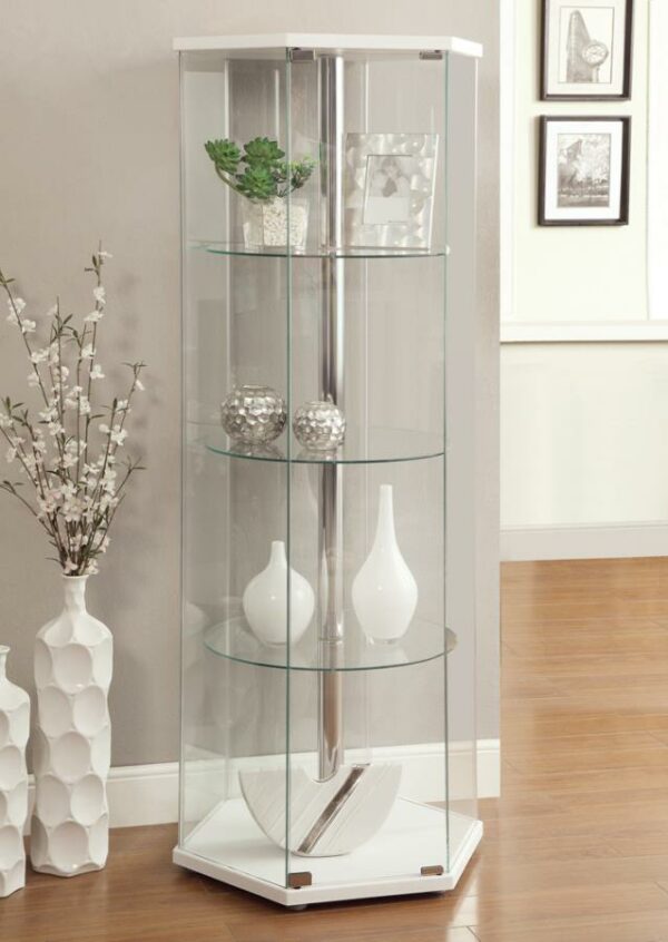 4-shelf Hexagon Shaped Curio Cabinet White and Clear