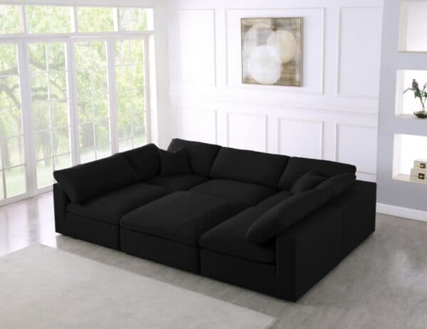 Serene Black Linen Textured Deluxe Modular Down Filled Cloud-Like Comfort Overstuffed Sectional