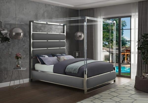 Encore Faux Grey Leather Queen Bed