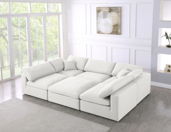 Serene Cream Linen Textured Deluxe Modular Down Filled Cloud-Like Comfort Overstuffed Sectional