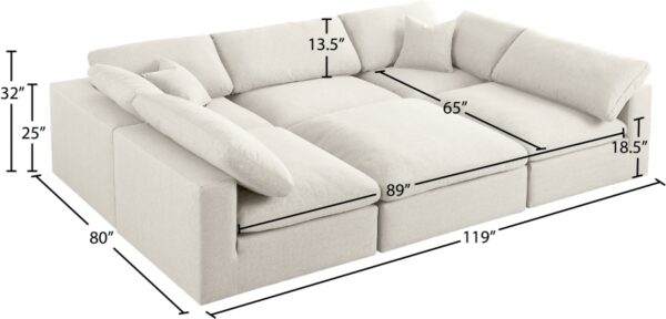 Serene Cream Linen Textured Deluxe Modular Down Filled Cloud-Like Comfort Overstuffed Sectional - Image 2