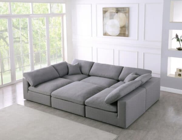 Serene Gray Linen Textured Deluxe Modular Down Filled Cloud-Like Comfort Overstuffed Sectional