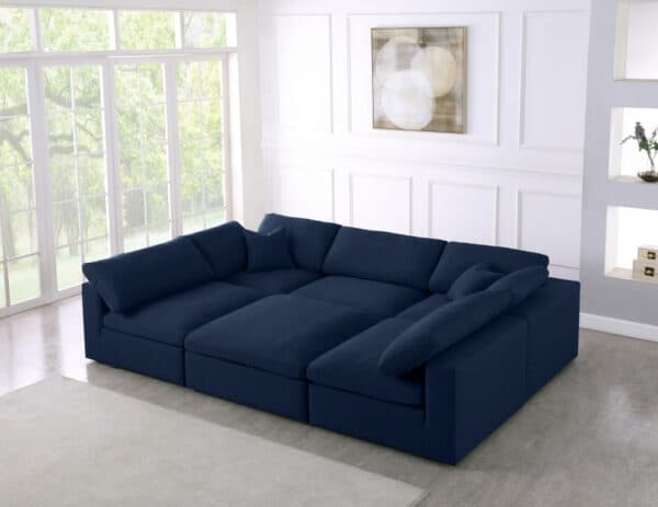 Serene Blue Linen Textured Deluxe Modular Down Filled Cloud-Like Comfort Overstuffed Sectional