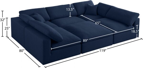 Serene Blue Linen Textured Deluxe Modular Down Filled Cloud-Like Comfort Overstuffed Sectional - Image 2