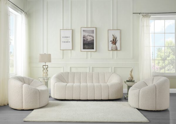 Osmash White Teddy Sherpa Living Room Set