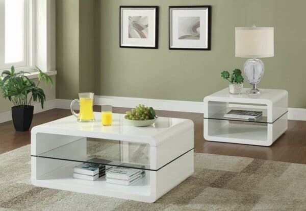 Elana Square 2-shelf Coffee & End Table Glossy White