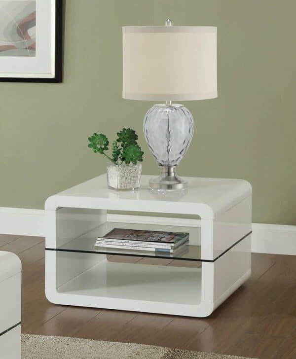 Elana Square 2-shelf End Table Glossy White