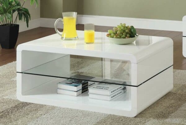 Elana Square 2-shelf Coffee & End Table Glossy White - Image 3