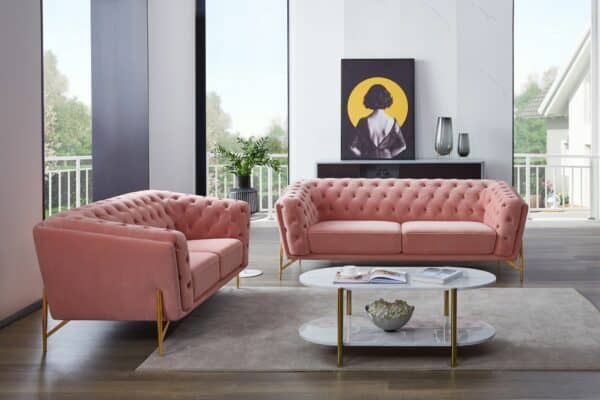 Divani Casa Aiken – Modern Salmon Velvet Living Room Collection