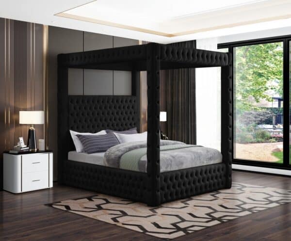 Queen Royal Black Canopy Velvet Bed