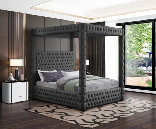 Queen Royal Grey Canopy Velvet Bed