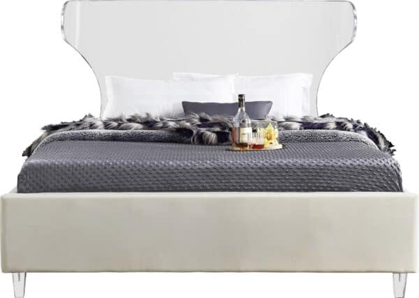 Full Size Ghost Cream Velvet Bed - Image 2