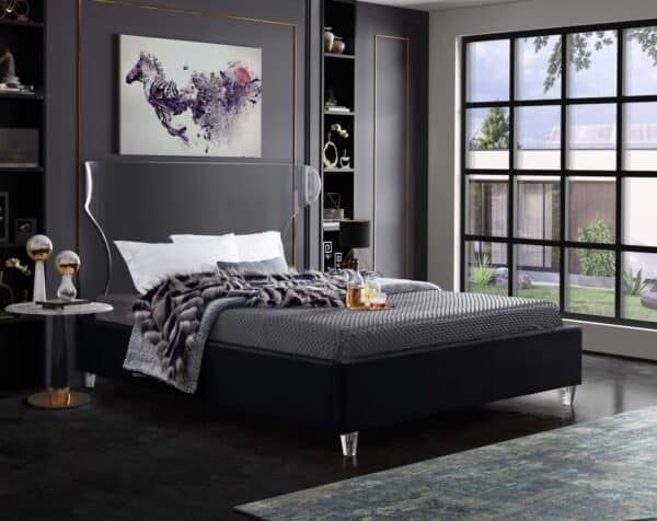 Queen Size Ghost Black Velvet Bed