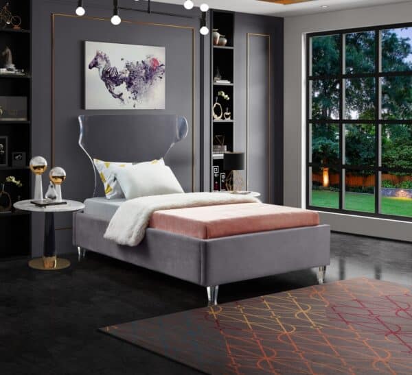 Twin Size Ghost Grey Velvet Bed