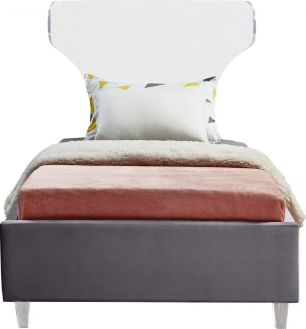 Twin Size Ghost Grey Velvet Bed - Image 2